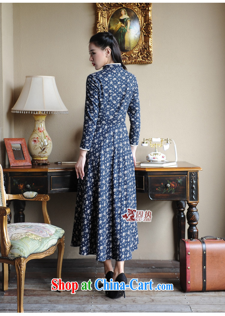 Beijing, a 2014 winter new long-sleeved qipao Chinese wind-tie cultivating long dress dark blue M pictures, price, brand platters! Elections are good character, the national distribution, so why buy now enjoy more preferential! Health