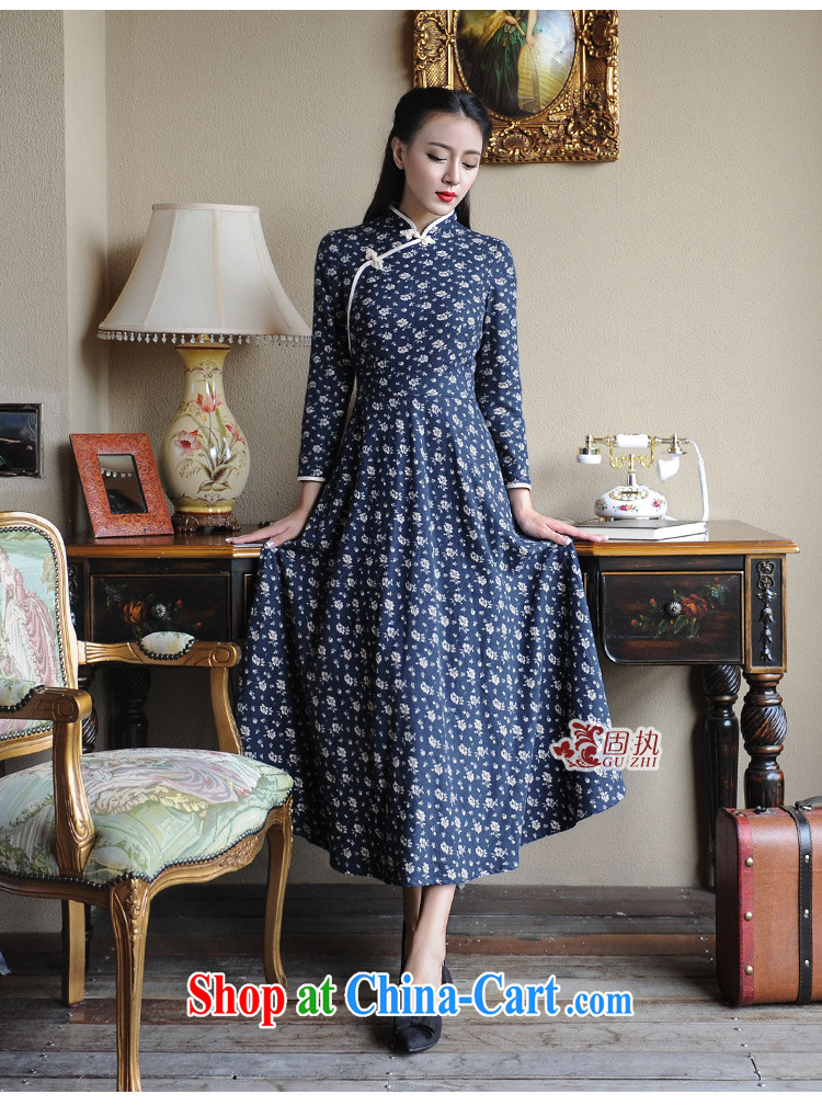 Beijing, a 2014 winter new long-sleeved qipao Chinese wind-tie cultivating long dress dark blue M pictures, price, brand platters! Elections are good character, the national distribution, so why buy now enjoy more preferential! Health