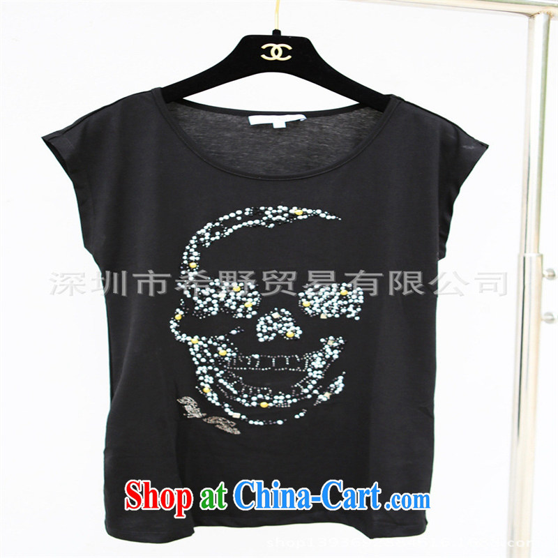 Health concerns women * 2015 spring and summer new women in Europe and America with high-end custom heavy industry-drill style beauty 100 ground T shirt T-shirt black L, blue rain bow, and shopping on the Internet