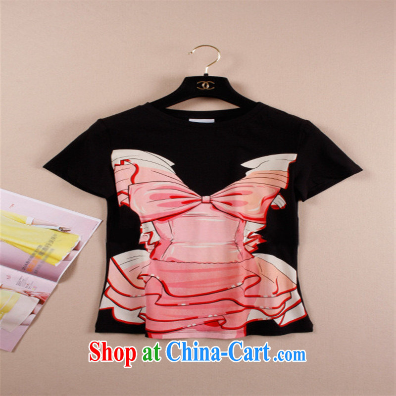 Health concerns women * The European site 2015 spring new female art stamp beauty graphics thin T-shirt short-sleeved short T shirts wholesale black L, blue rain bow, and, online shopping