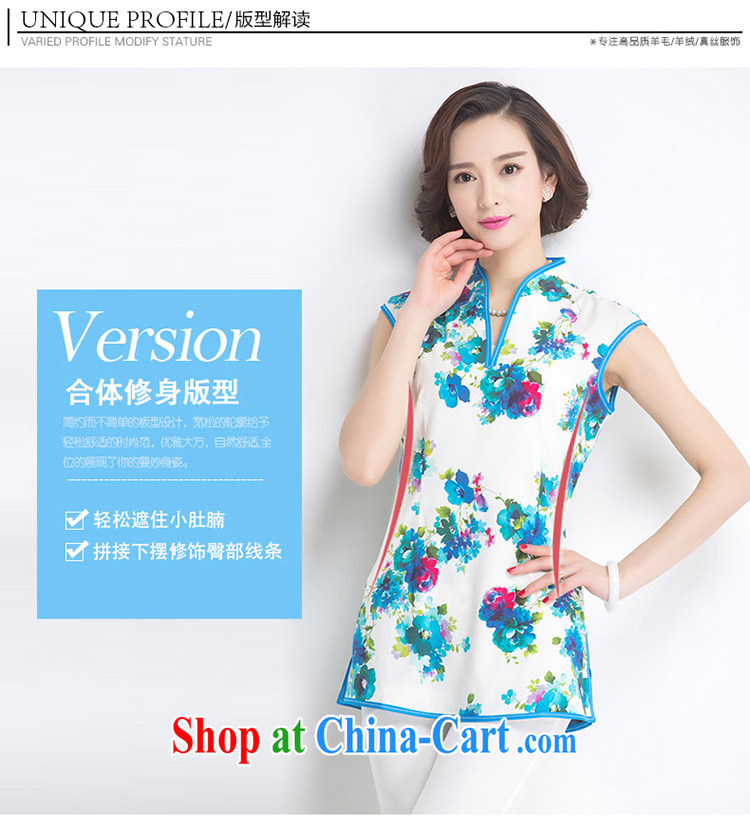 1000 colorful bamboo 2015 summer New Name-yuan Chinese wind short-sleeved dresses retro style to the silk shirt woman Blue on white flower XL pictures, price, brand platters! Elections are good character, the national distribution, so why buy now enjoy more preferential! Health