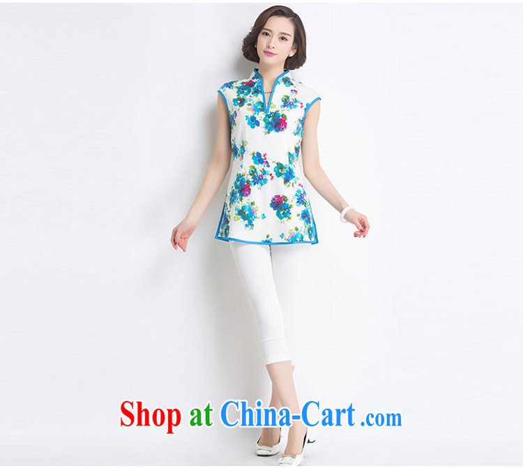1000 colorful bamboo 2015 summer New Name-yuan Chinese wind short-sleeved dresses retro style to the silk shirt woman Blue on white flower XL pictures, price, brand platters! Elections are good character, the national distribution, so why buy now enjoy more preferential! Health