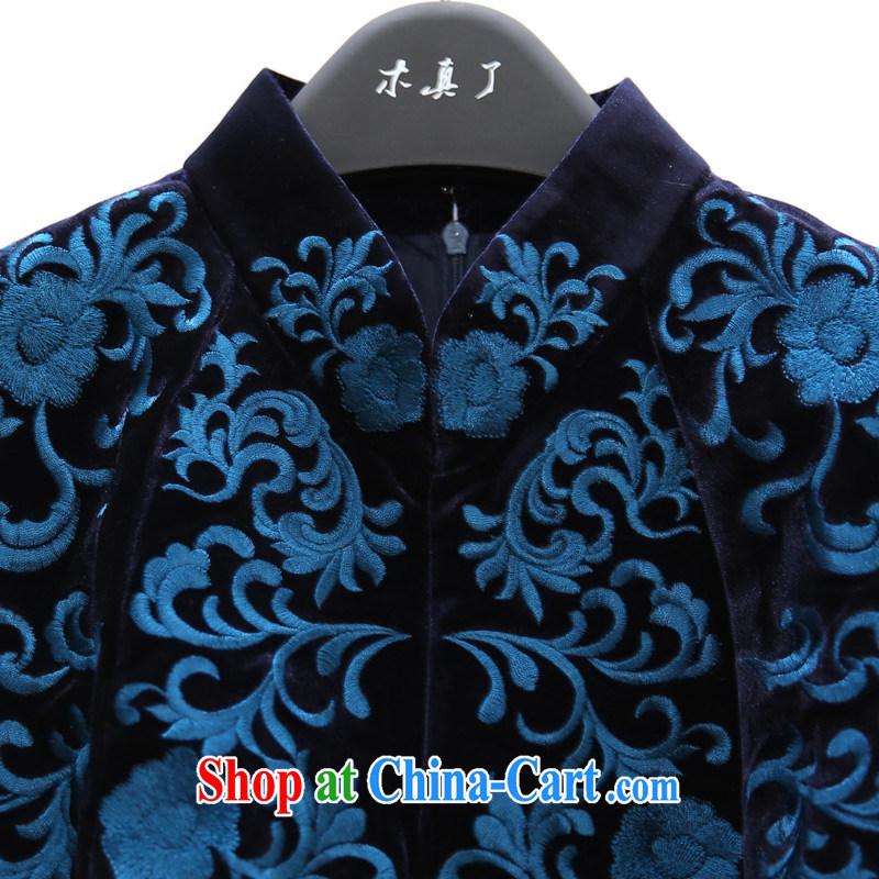 Wood is really the women spring 2015 new Chinese Embroidery beauty velvet cheongsam dress with her mother dresses 43,000 10 dark blue XXL (B), wood really has, shopping on the Internet