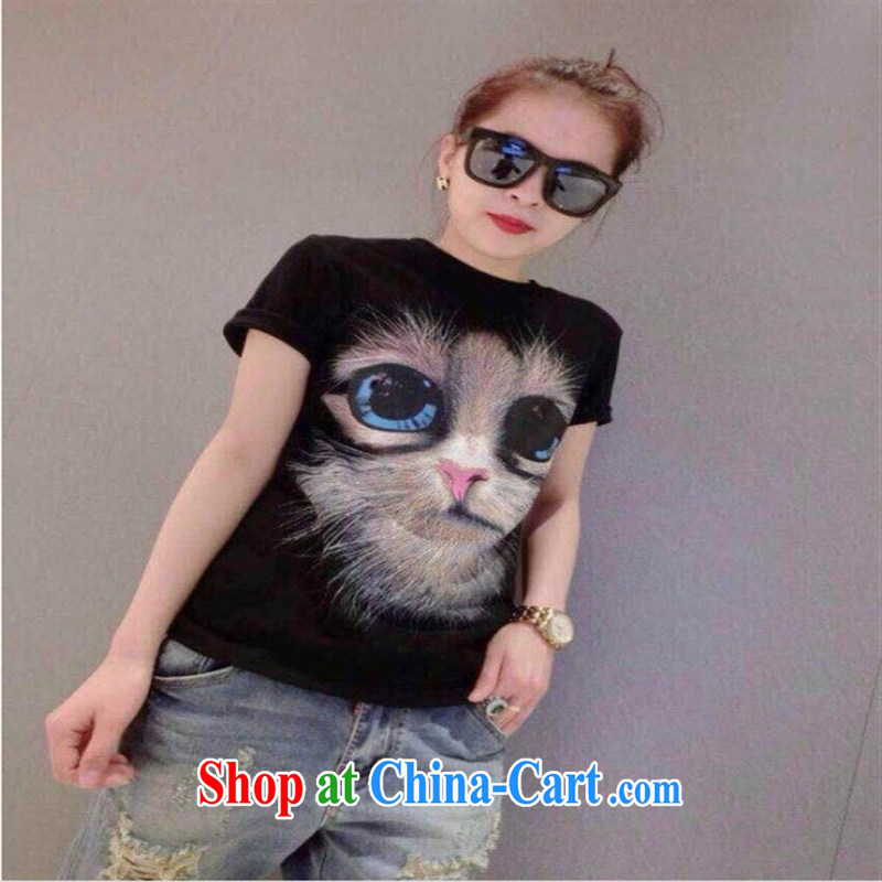 Ya-ting store the European site summer 2015 new female personality kitten loose solid T pension female white, code, blue rain bow, and shopping on the Internet