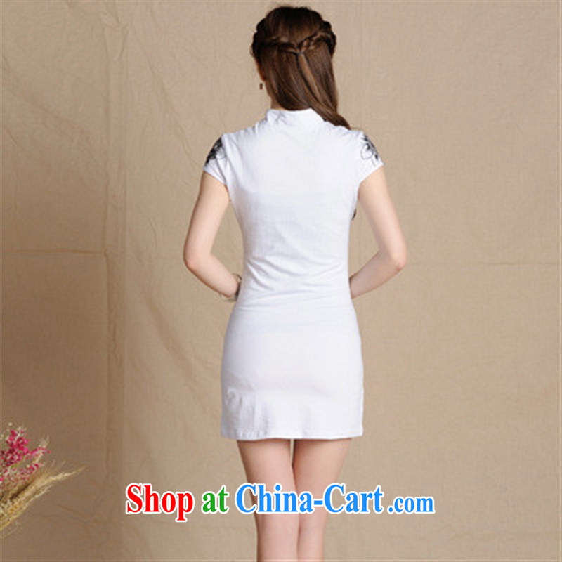 Ya-ting store spring 2015 New National wind women Beauty antique paintings qipao cotton female white 2 XL, blue rain bow, and shopping on the Internet