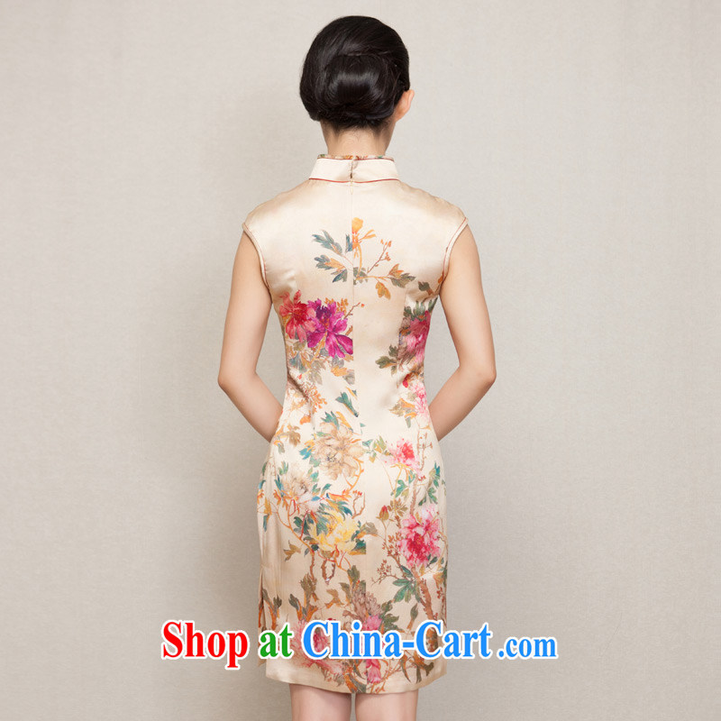 Wood is really the female 2015 spring and summer with new Chinese painting beauty short cheongsam stylish dresses 43,020 12 deep yellow XXL (B), wood really has, shopping on the Internet