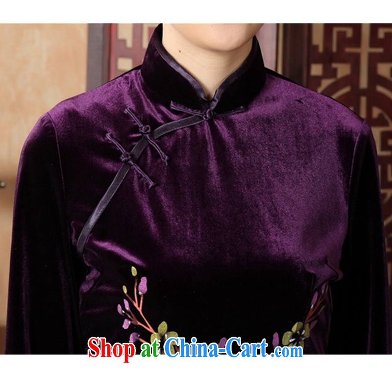 According to fuser new female Ethnic Wind improved Chinese Chinese qipao, for a tight hand-painted 9 cuff Chinese T-shirt LGD/A 0065 #3 purple XL, according to fuser, shopping on the Internet