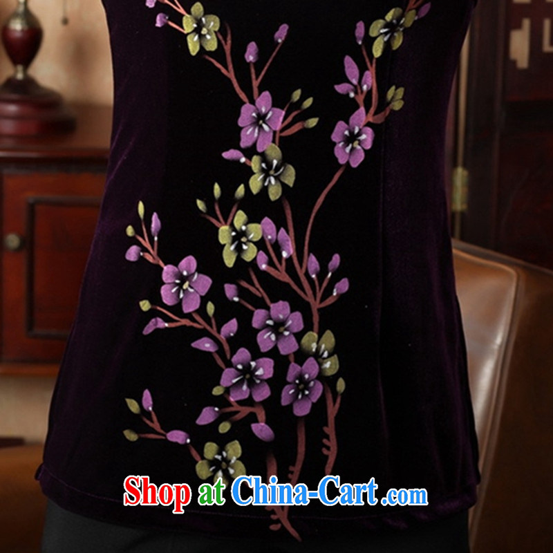 According to fuser new female Ethnic Wind improved Chinese Chinese qipao, for a tight hand-painted 9 cuff Chinese T-shirt LGD/A 0065 #3 purple XL, according to fuser, shopping on the Internet