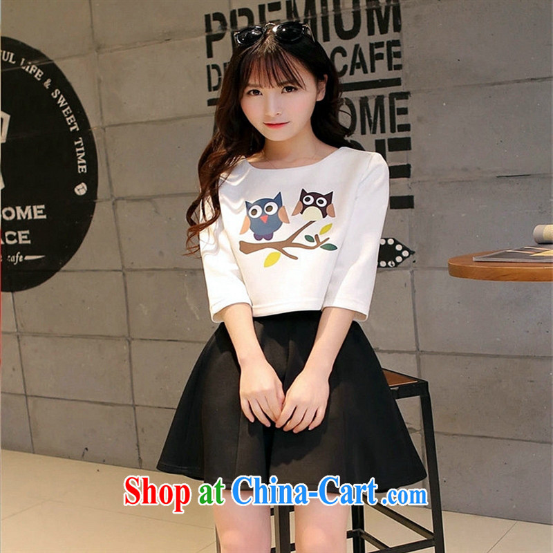 Ya-ting store 2015 spring new Korean female beauty graphics thin 7 cuffs two-piece canopy skirts dresses female white in XL cuff, blue rain bow, and shopping on the Internet