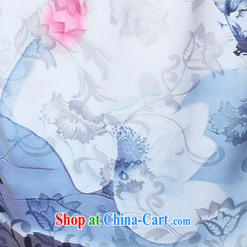 Oriental elite 2015 spring and summer new clothes and fresh Chinese wind cheongsam dress improved daily short cheongsam stamp dresses 424,195 blue XXL, Oriental and nobles, and shopping on the Internet