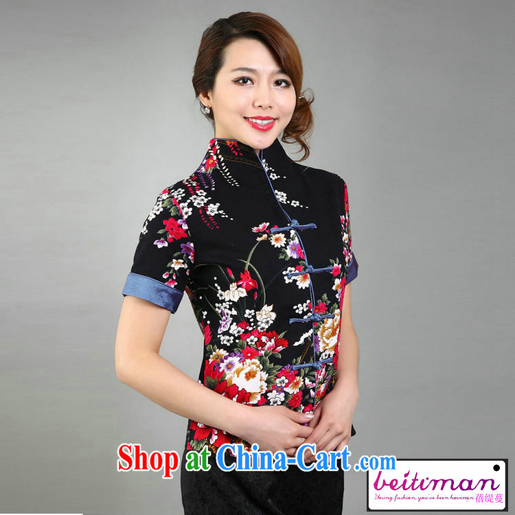 Mrs Ingrid economy sprawl new ethnic wind Chinese Antique summer-tie cotton mA short-sleeved Chinese improved cheongsam shirt large, female black XXXL pictures, price, brand platters! Elections are good character, the national distribution, so why buy now enjoy more preferential! Health