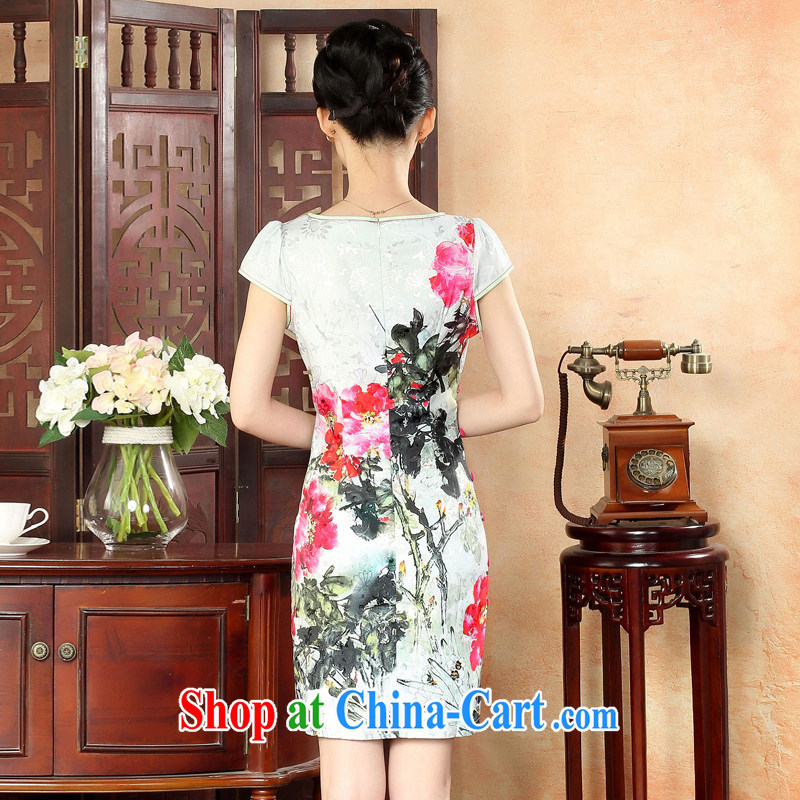 Oriental elite 2015 spring and summer new painting cheongsam dress embroidery improved short dresses retro China wind stamp dresses 564,135 green XL, Oriental and nobles, and shopping on the Internet