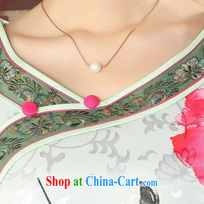 Oriental elite 2015 spring and summer new painting cheongsam dress embroidery improved short dresses retro China wind stamp dresses 564,135 green XL, Oriental and nobles, and shopping on the Internet