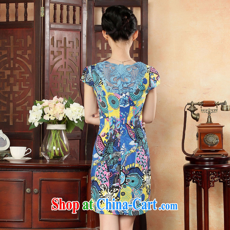 Oriental elite 2015 spring and summer New Warranty graphics thin cheongsam dress elegant and refined daily cotton robes short stamp dresses 564,136 blue XXL, Oriental and nobles, and shopping on the Internet