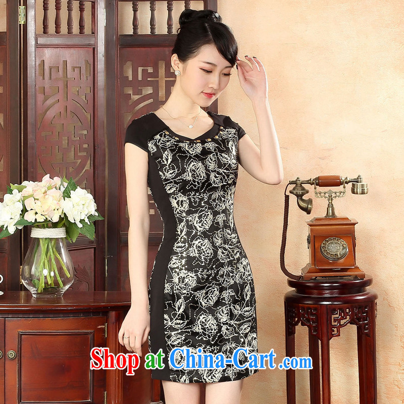 Oriental elite 2015 spring and summer new female noble sexy cheongsam dress, short-day embroidery improved dresses 564,415 black XXL, Oriental and nobles, and shopping on the Internet