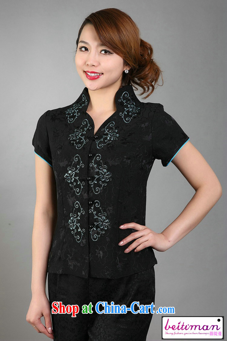 Mrs Ingrid sprawl economy female summer new ethnic wind women embroidery, short-sleeved shirt T black XXXL pictures, price, brand platters! Elections are good character, the national distribution, so why buy now enjoy more preferential! Health