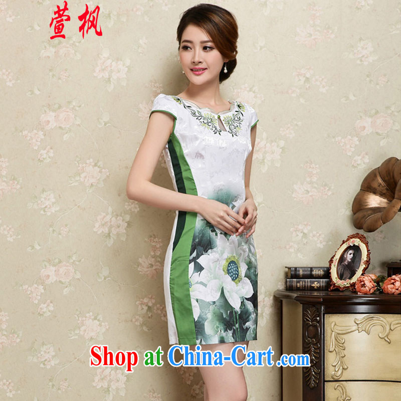 XUAN FENG 2015 summer new Korean Beauty lace collar beautiful lotus stamp stylish retro dress short-sleeve cheongsam dress green XXL, Xuan Feng (xuanfeng), and, on-line shopping