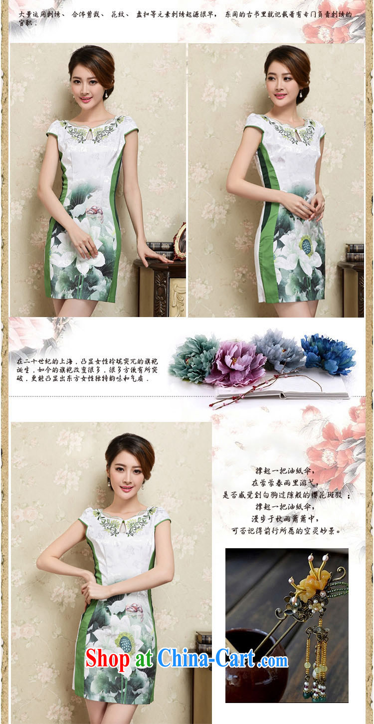 Sung Yang 2015 summer new Korean Beauty lace collar beautiful lotus stamp stylish retro dress short-sleeve cheongsam dress green XXL pictures, price, brand platters! Elections are good character, the national distribution, so why buy now enjoy more preferential! Health
