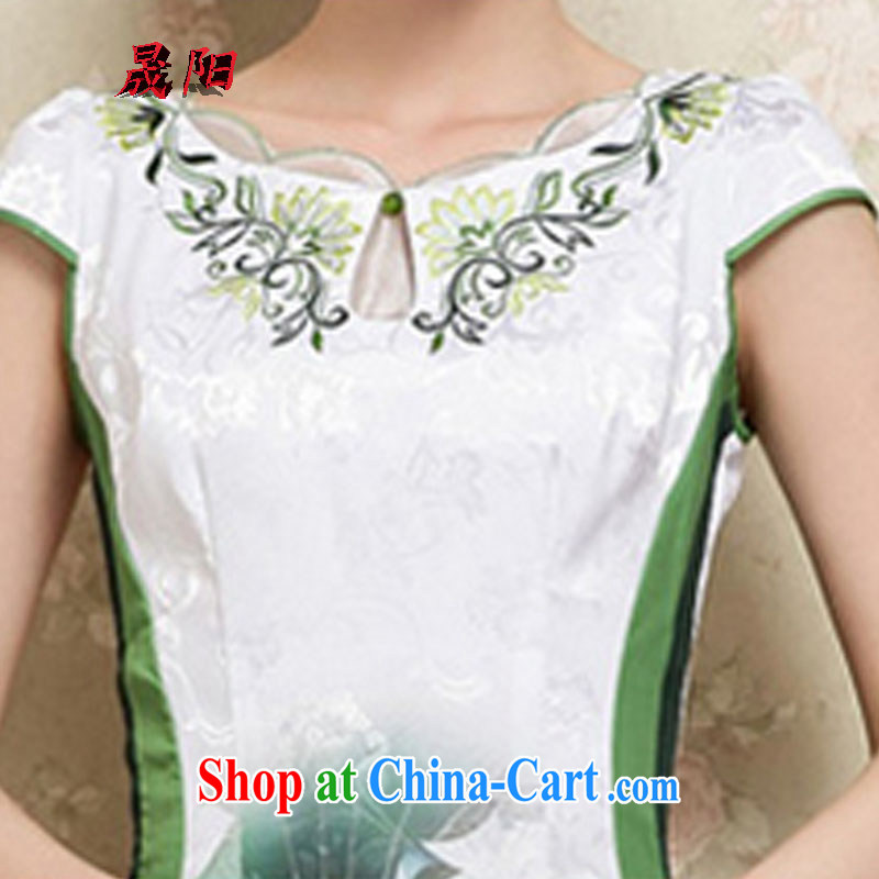 Sung Yang 2015 summer new Korean Beauty lace collar beautiful lotus stamp stylish retro dress short-sleeve cheongsam dress green XXL, Sung-yang (shengyang), online shopping