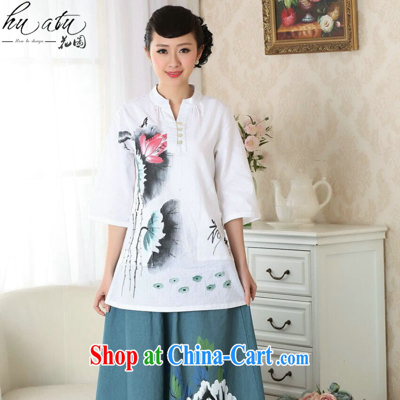 Take the hand-painted dresses T-shirt Han-chinese improved, cotton for the National wind summer new blouses Tang single T-shirt 3XL, figure, shopping on the Internet