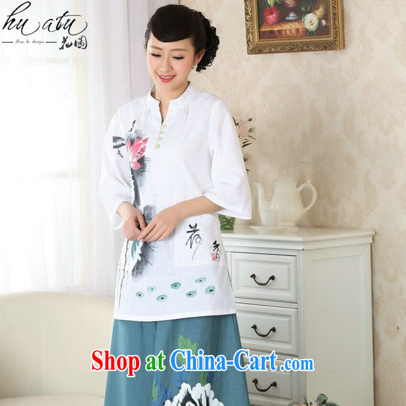 Take the hand-painted dresses T-shirt Han-chinese improved, cotton for the National wind summer new blouses Tang single T-shirt 3XL, figure, shopping on the Internet
