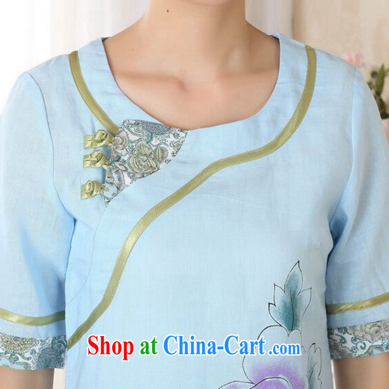 spend the summer with new female dresses T-shirt cotton the Chinese Ethnic Wind round-collar-ties improved Han-hand-painted Chinese single T-shirt 2XL, spend figure, and shopping on the Internet