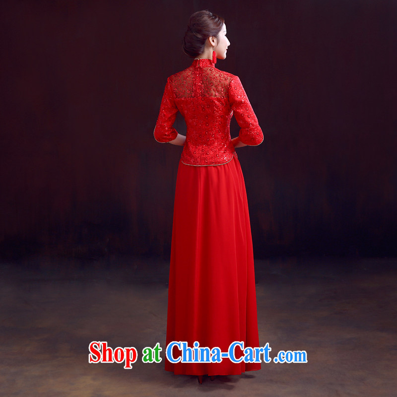 Dumping the married Yi wedding dresses 2015 new spring 7 cuffs dresses Peacock embroidery snow woven 2-piece set toast wedding dress red XXL, dumping the married Yi, shopping on the Internet