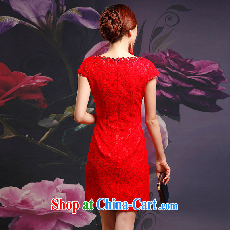 Recall that Namibia Red Cross spring and summer new marriage red lace cheongsam dress bridal short bows dress improved stylish V Q for 14,713 red XL, recalling that the red makeup, shopping on the Internet