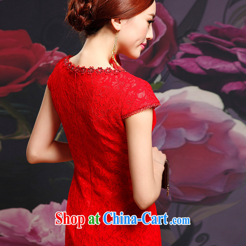 Recall that Namibia Red Cross spring and summer new marriage red lace cheongsam dress bridal short bows dress improved stylish V Q for 14,713 red XL, recalling that the red makeup, shopping on the Internet