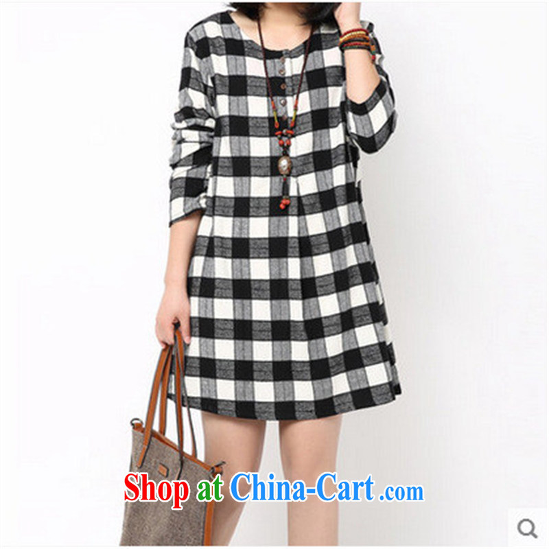 2015 spring new Korean loose the code frock decorated with tartan spring long-sleeved ripstop taffeta overlay dresses brown large numbers are codes, health concerns (Rvie), and, on-line shopping