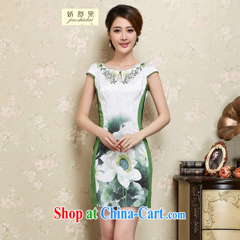 Air Shu Diana summer 2015 New Beauty stamp elegant Chinese style cheongsam dress dress girl 25 green XL