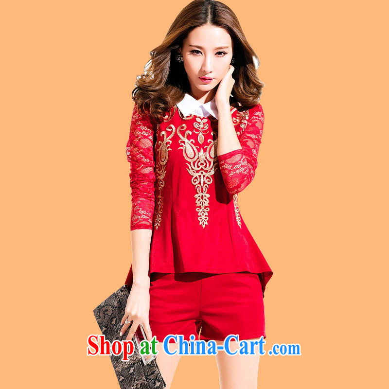 Ya-ting store 2015 spring new Korean fashion lapel cultivating two-piece red XL