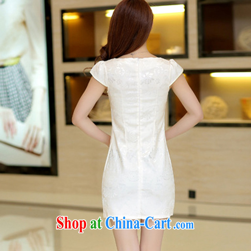 2015 new spring and summer white jacquard cotton retro daily improved cheongsam dress temperament female 33 white XL. Shu Diane, shopping on the Internet