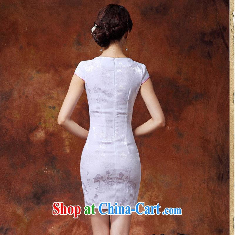 Air Shu Diane 2015 summer new Chinese Lotus figure daily short, improved cheongsam dress style female 36 white XL, aviation Shu Diane, shopping on the Internet