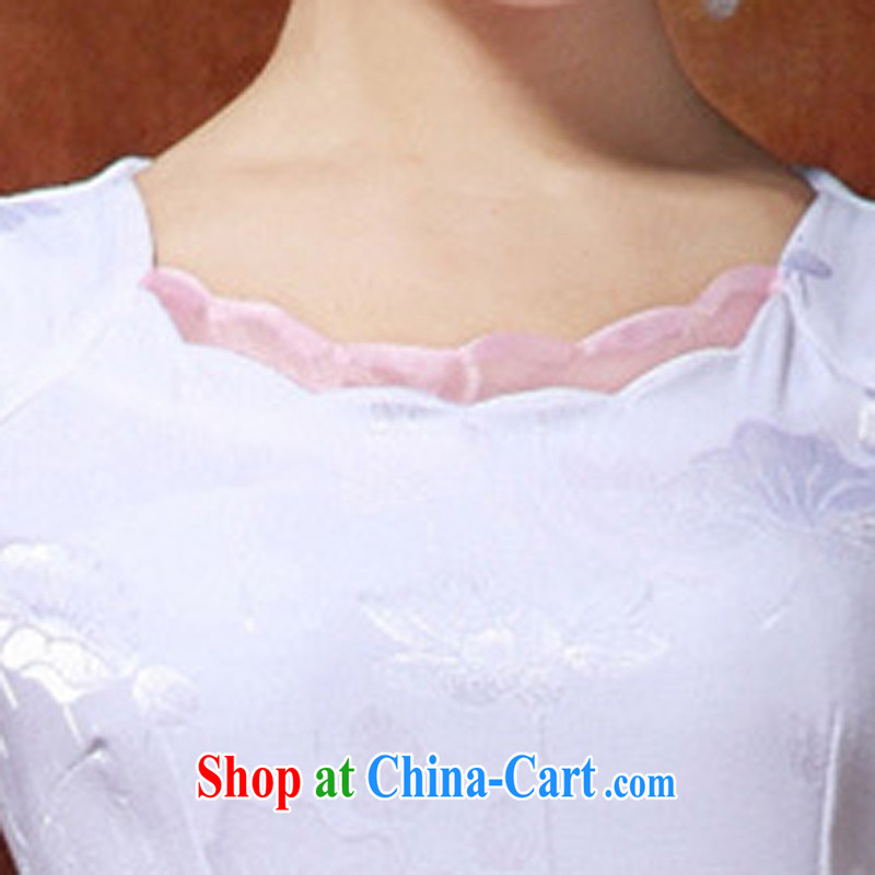 Air Shu Diane 2015 summer new Chinese Lotus figure daily short, improved cheongsam dress style female 36 white XL, aviation Shu Diane, shopping on the Internet