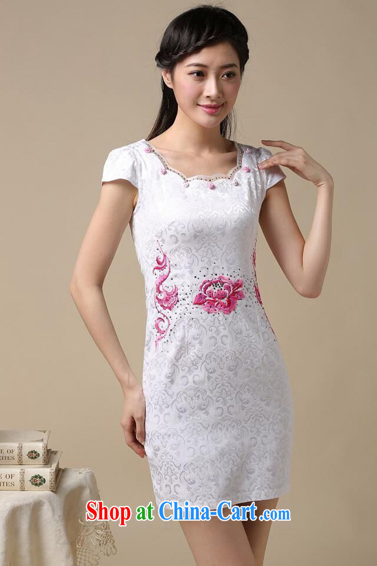 Air Shu Diane 2015 new spring and summer wear white jacquard cotton retro daily improved cheongsam dress style female 50 saffron XXL pictures, price, brand platters! Elections are good character, the national distribution, so why buy now enjoy more preferential! Health