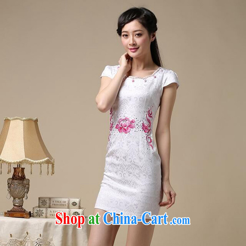 Dresses 2015 New Spring Summer black on white jacquard cotton retro daily improved cheongsam dress temperament female 50 white M safflower, Ballet of Asia and cruise (BALIZHIYI), shopping on the Internet