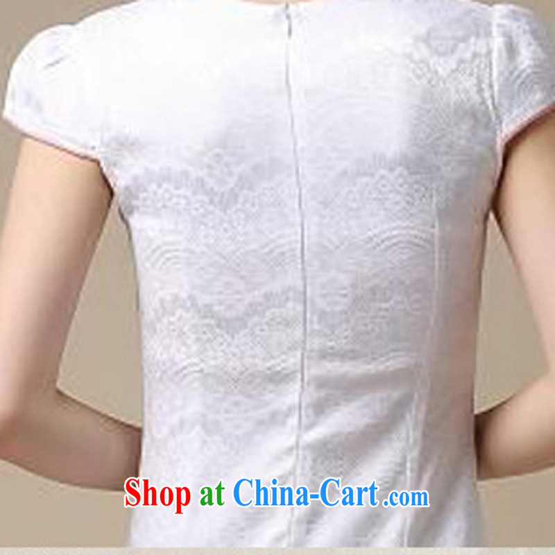 Stylish retro cheongsam dress summer 2015 new women are decorated in traditional costumes dresses everyday dresses short girls 39 Blue on white flower XL, Xin Ms Audrey EU era, shopping on the Internet