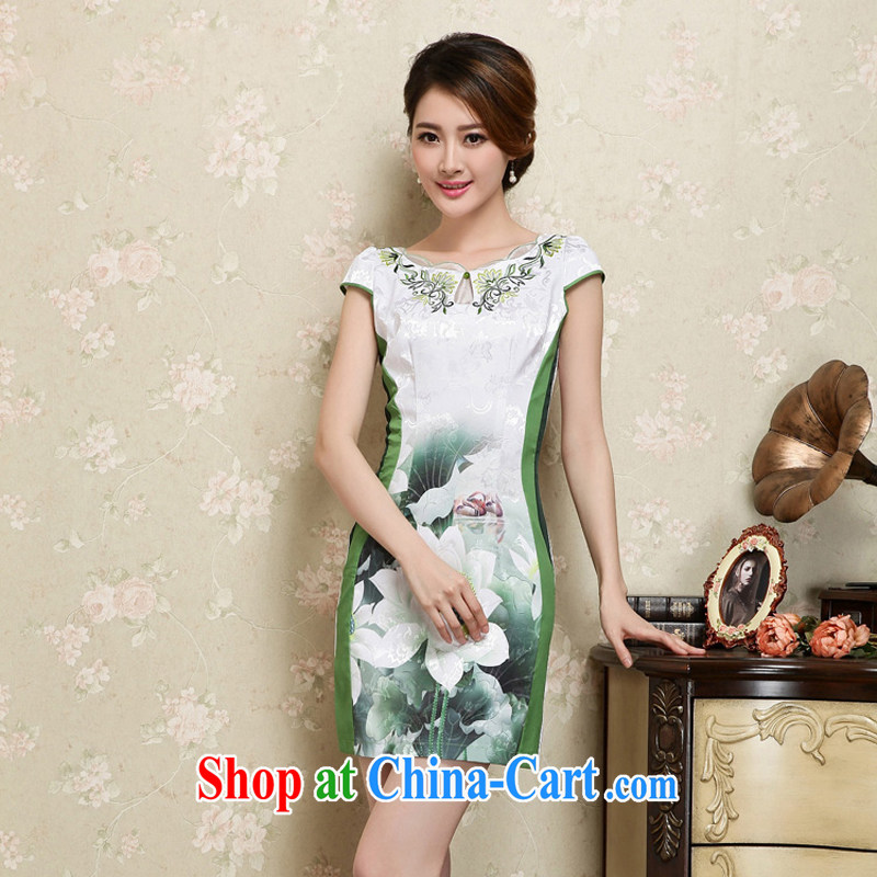 2015 new short, decorated in summer, daily improved fashion cheongsam dress skirt retro style dress short-sleeved 25 green XL, Xin Wei, and shopping on the Internet