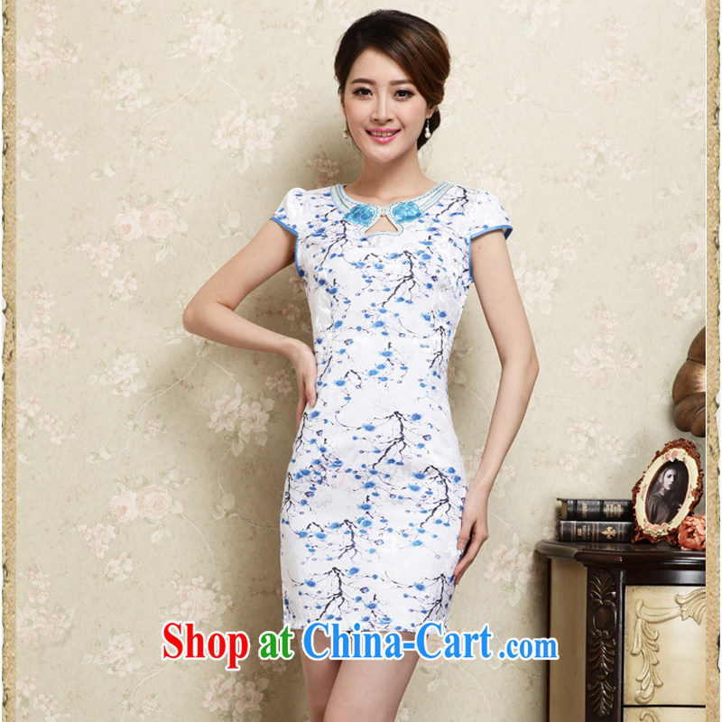 Improved cheongsam stylish summer 2015 new hand-painted plum sexy cheongsam dress Ethnic Wind daily retro dresses 30 blue M