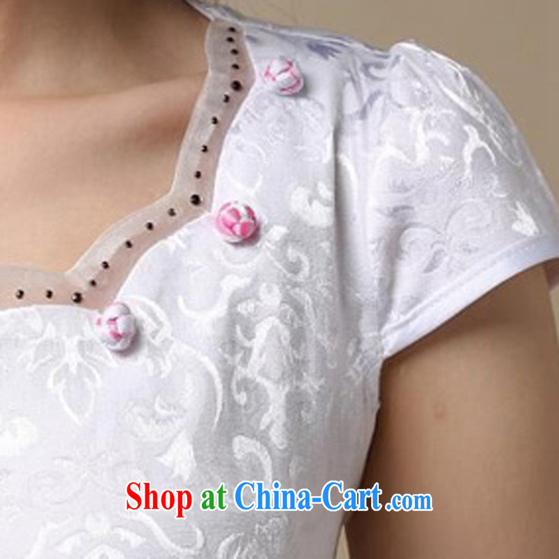 Dresses 2015 new spring and summer with white jacquard cotton retro daily improved cheongsam dress style girls 50 Blue on white flower XL, Xin Wei, and shopping on the Internet