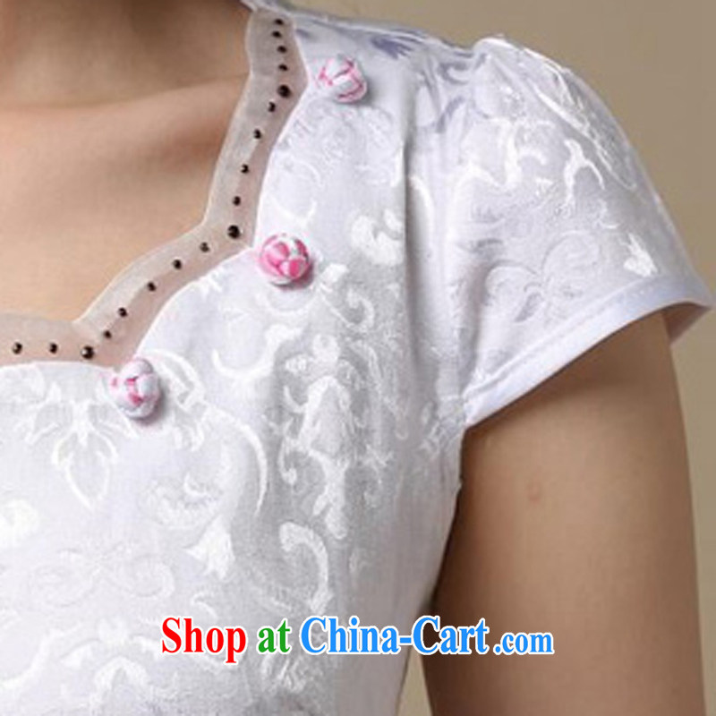 Dresses 2015 new spring and summer with white jacquard cotton retro daily improved cheongsam dress style girls 50 Blue on white flower XL, Xin Wei, and shopping on the Internet
