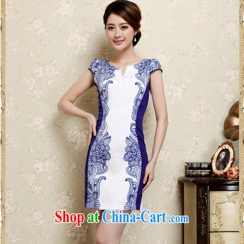 2015 new summer women cheongsam dress short-sleeved beauty stamp National wind package and skirt 26 blue XXL, Ballet of Asia and cruise (BALIZHIYI), and, on-line shopping