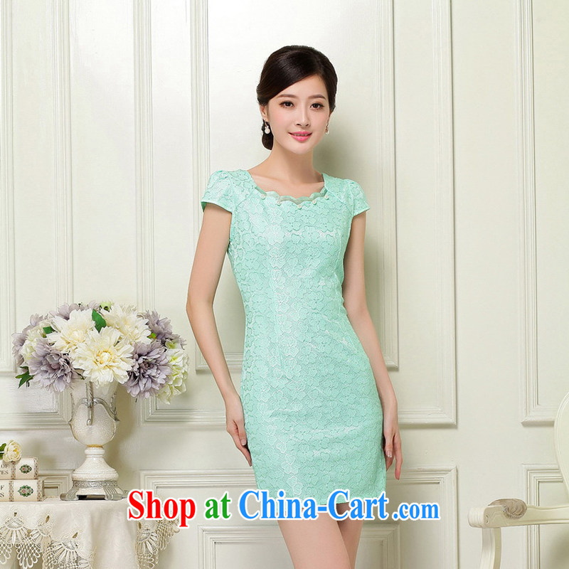 2015 summer new, improved Chinese style qipao summer lace dresses Ethnic Wind retro short cheongsam dress 37 green XL, Xin Ms Audrey EU era, online shopping