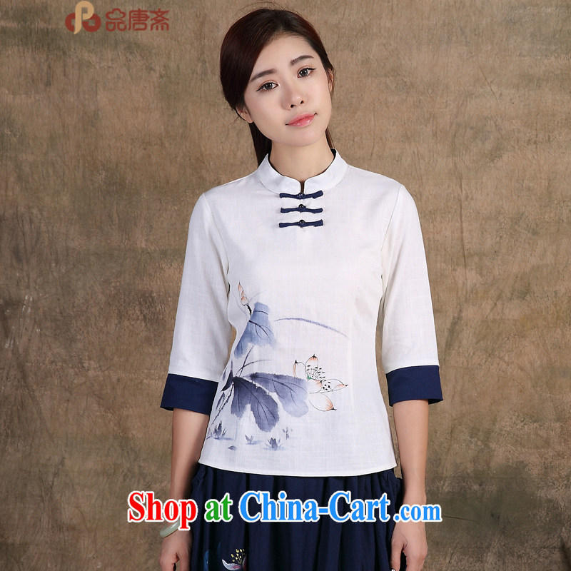MR HENRY TANG _Id al-Fitr, the new 2015 China wind original hand-painted 7 sub-cuff improved cheongsam T-shirt Han-female pre-sale, 5, no. 15 white L