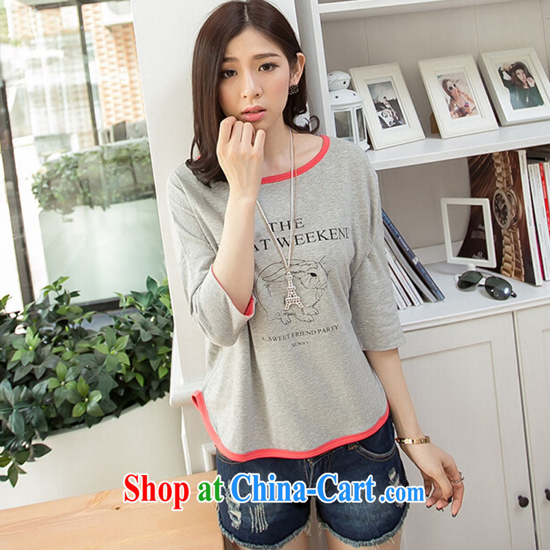 Ya-ting store 2015 summer new Korean female loose video thin 5 sub-cuff shirt T XL gray, blue rain bow, and, shopping on the Internet