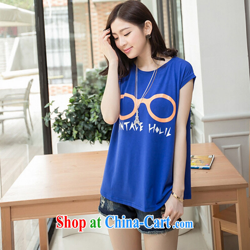 Ya-ting store Korean version 2015 summer new women with loose video thin round-collar short-sleeve shirt T blue XL, blue rain bow, and shopping on the Internet