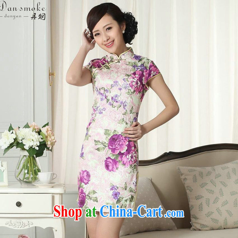 Bin Laden smoke dresses summer new, Tang Women's clothes Chinese improved ethnic garment jacquard cotton graphics thin is a tight short dresses such as the color 2 XL