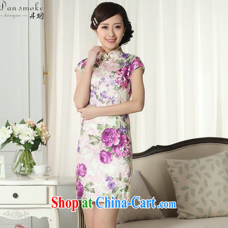 Bin Laden smoke dresses summer new, Tang Women's clothes Chinese improved ethnic garment jacquard cotton graphics thin is a tight short dresses such as the color 2 XL, Bin Laden smoke, shopping on the Internet