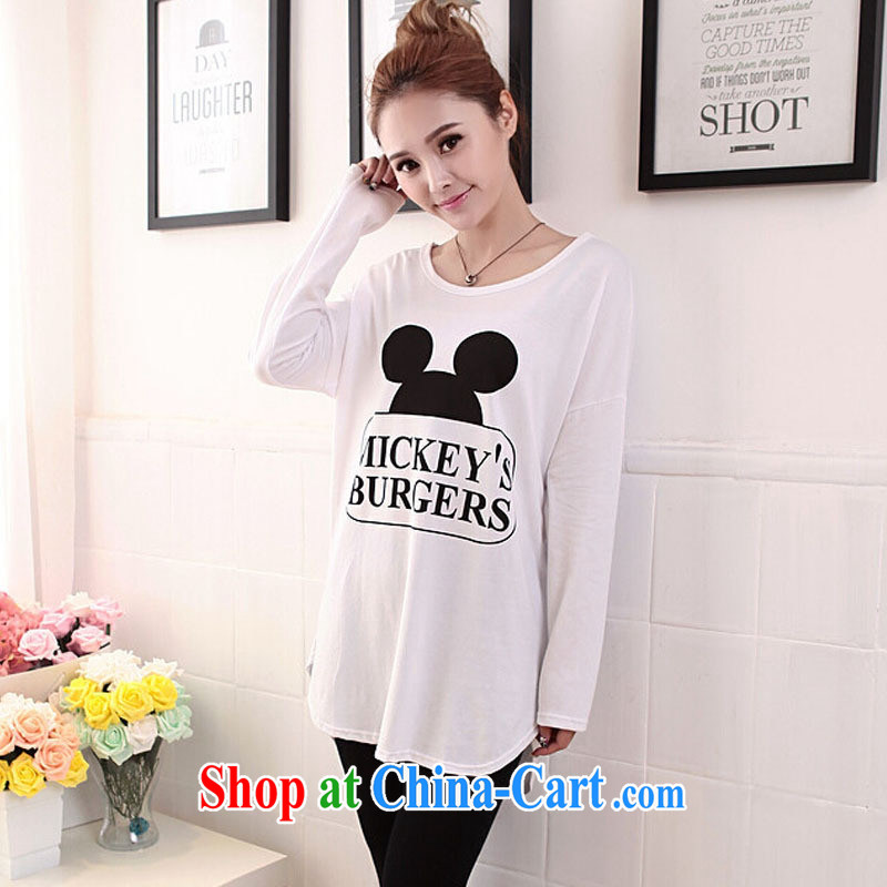 Ya-ting store 2015 Korean girls with cute, stamp duty loose video thin Leisure Long T shirts are white, blue rain bow, and shopping on the Internet